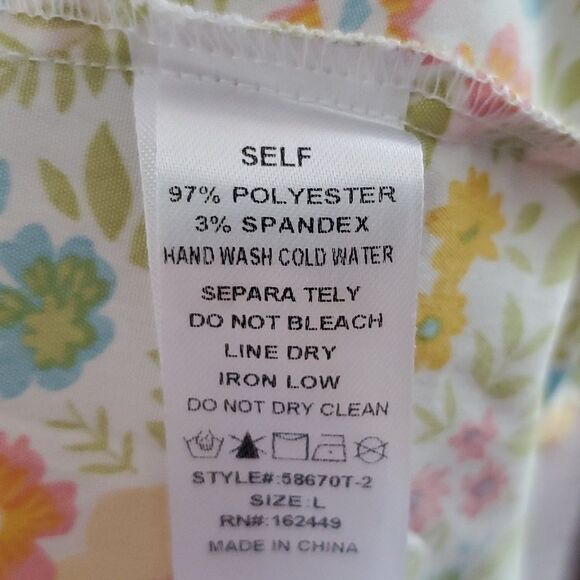 Top Faux Wrap Blouse by Milk & Honey multicolor floral lace trim, Size L - Picture 6 of 6